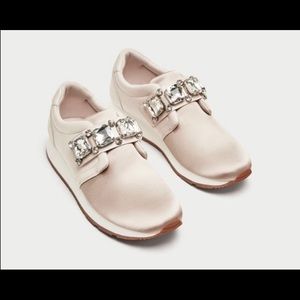 Zara Blush Satin Sneakers with Jewels